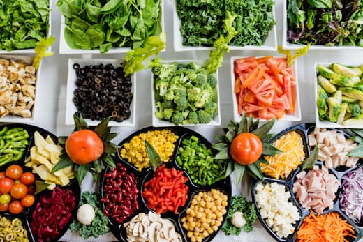 Variety of colourful fresh foods